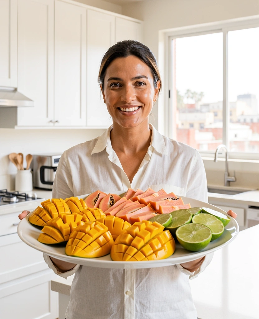 Nutricionista profesional con frutas frescas